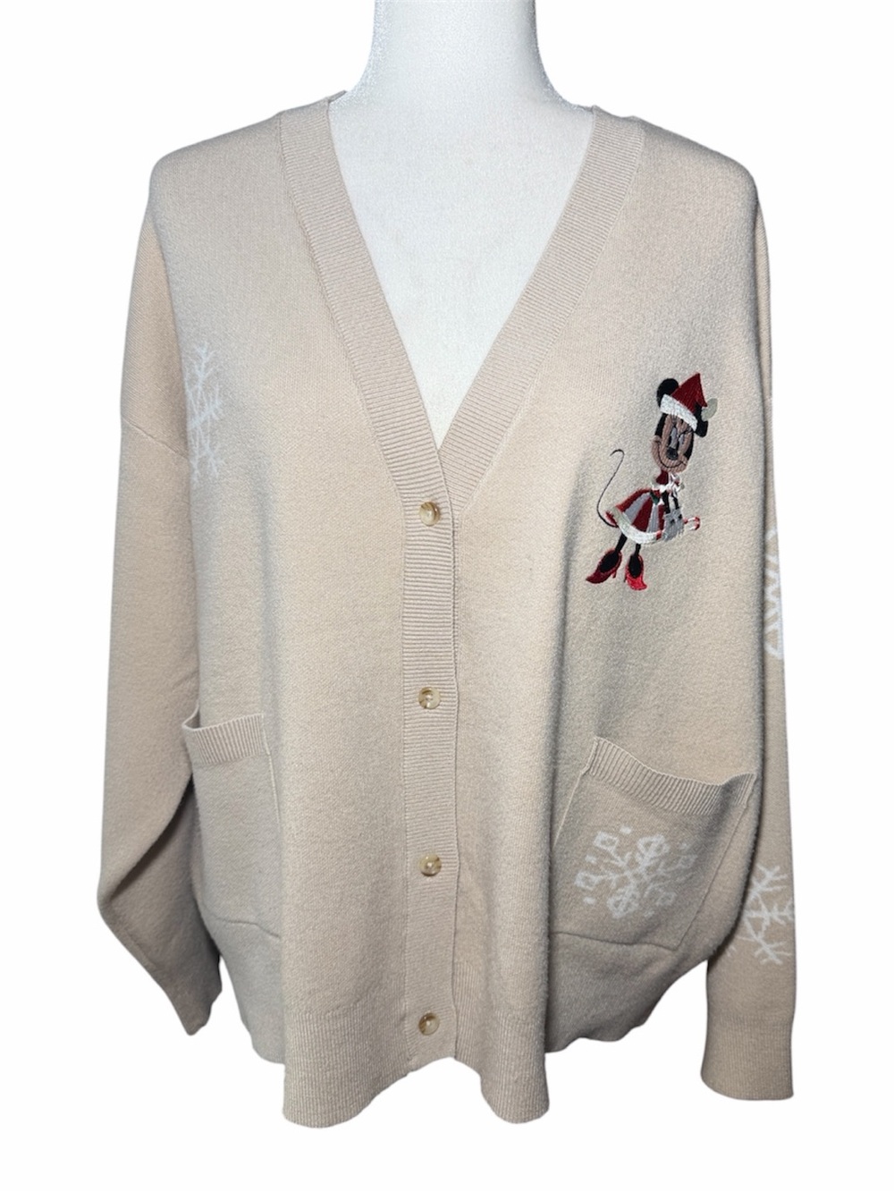 Disney Beige Knit Cardigan with Holiday Minnie Embroidery Size 2X
